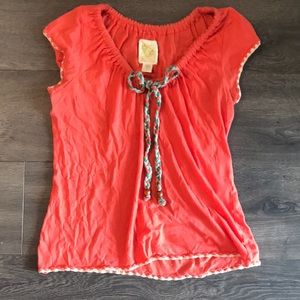 Orange Cotton Boho Top w/ Tie